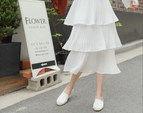 蛋糕裙多层次半身裙春夏高腰显瘦雪纺层层百褶...