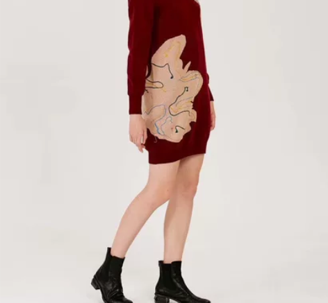 谜底全新20冬款H型V领提花针织连衣裙 1...