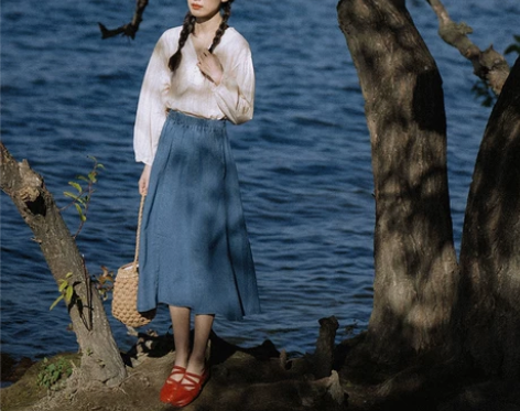 梦的马牛仔半身裙好穿百搭松紧腰复古伞裙中长...