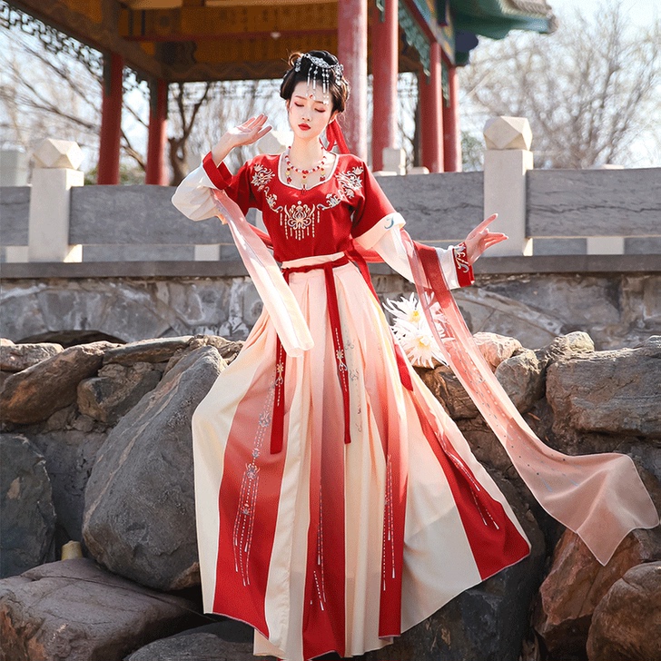 坦领三件套汉服女原创唐制敦煌风夏季仙气白菜...