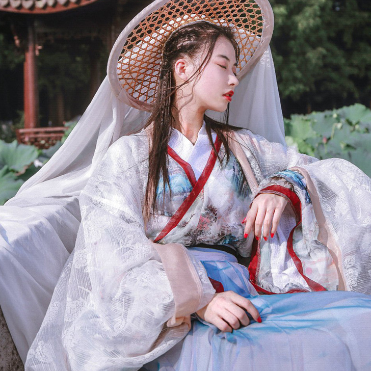 司南阁 上宫魏晋风汉服 交领大袖衫 印花雪...