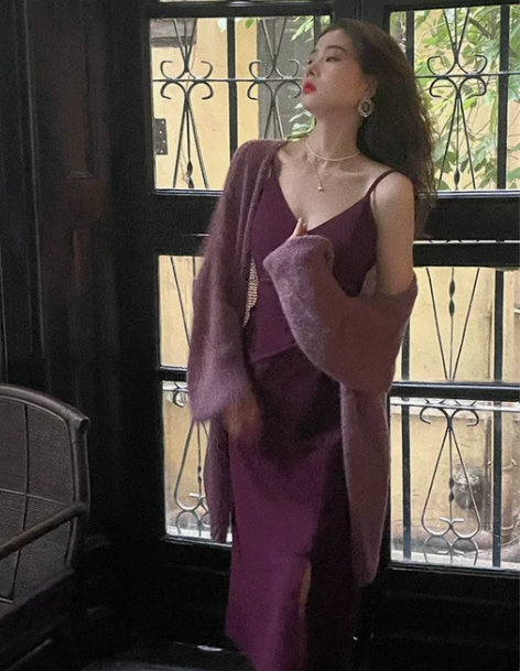 EIA一尧 新中式复古吊带连衣裙女秋海马毛...