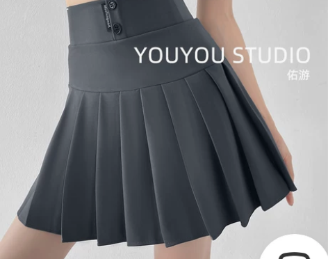 松紧腰运动百褶裙女夏高腰西装料显瘦半身裙秋...