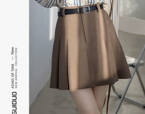 卡其色百褶半身裙女秋季2022年新款小个