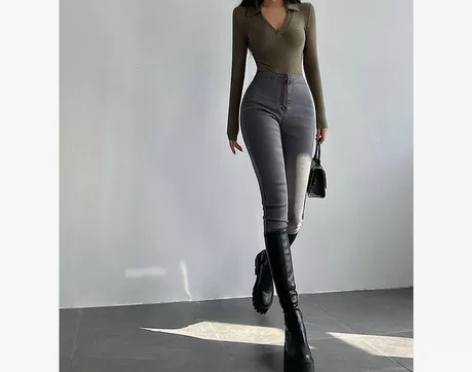 秋冬季欧美辣妹高腰紧身显瘦提臀弹力加绒加厚...