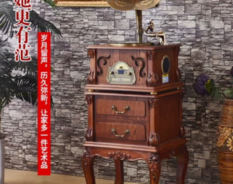 仿古大喇叭电唱机实木古典留声机复古老式黑胶...