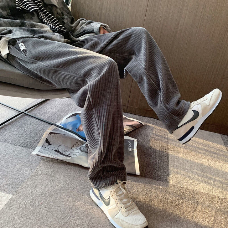 坠感灯芯绒裤子男直筒宽松秋冬季运动休闲长裤...
