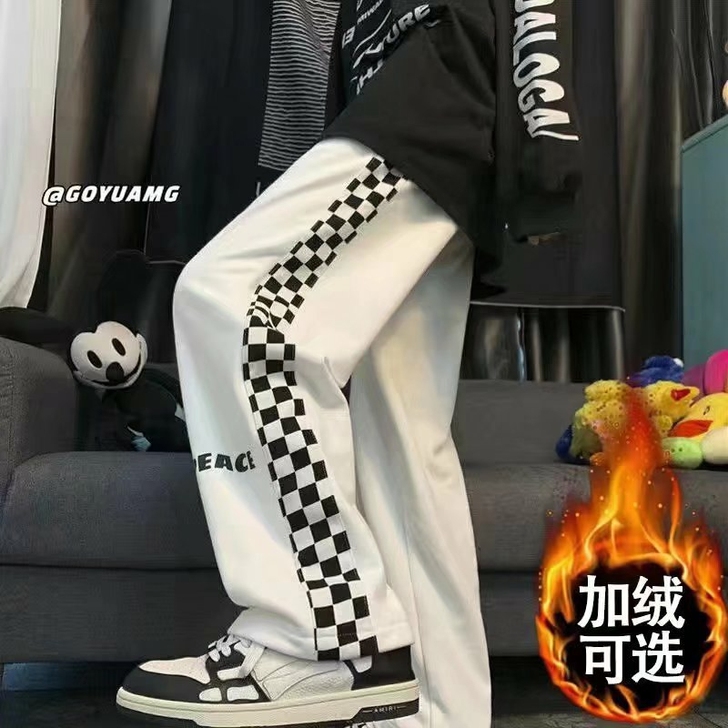高街加绒裤子ins潮牌卫裤宽松直筒休闲长裤...