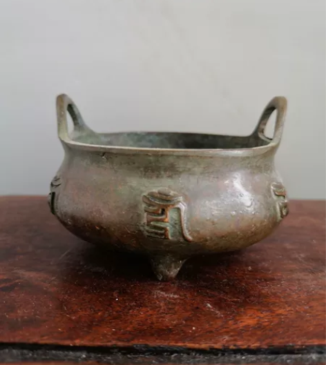 乡下收的老铜香炉 六字真言铜香炉收藏 线香...