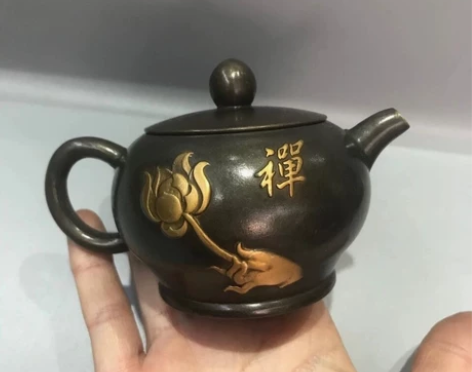 纯铜鎏金禅佛茶壶工艺品摆件铜茶壶如来佛祖大...