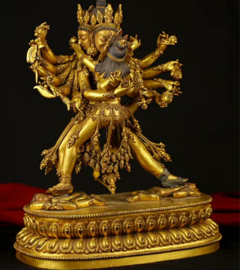 西藏超厚重铜鎏金双身胜乐金刚 鎏金厚重，细...