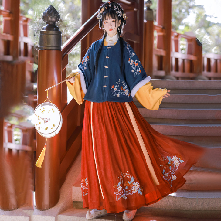 劲合明制过年汉服女原创雪竹对襟比甲半臂加绒...