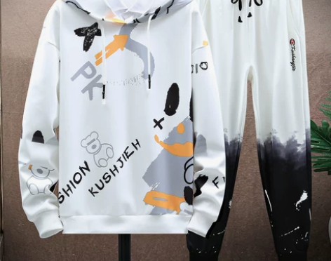 运动套装男士2021春秋季新款连帽卫衣两件...