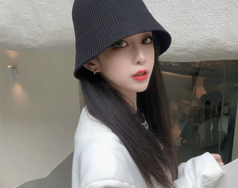 韩版条纹亚麻水桶帽女夏防晒透气网眼渔夫帽日...