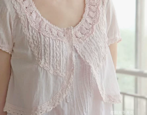 在阳光下开花 夏唯美纯棉镂空 防晒短袖小外...