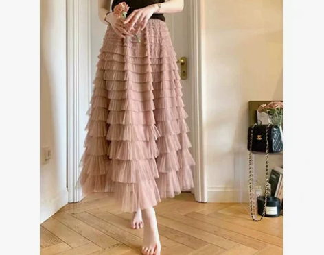 小香风网纱半身裙蛋糕裙长款女2022秋冬新...