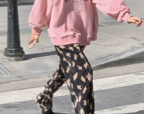 JC古着商店复古小熊印花阔腿裤女2021秋...