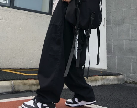 春季裤子女ins日系复古大口袋直筒阔腿裤宽...