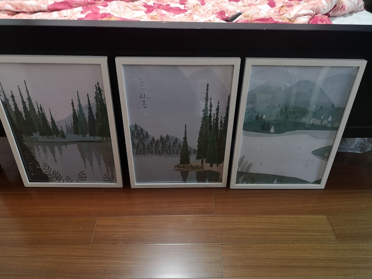 三幅画加画框一起卖，单幅的尺寸大约是42#...