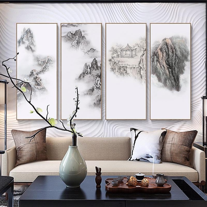 新中式客厅装饰画沙发背景墙挂画晶瓷画晶瓷画