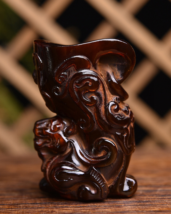 家养牦牛角雕刻小摆件男士随身手把件（貔貅）...