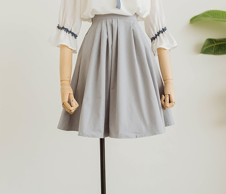 鹿鹿丸夏装甜美学院风A字百褶中长款