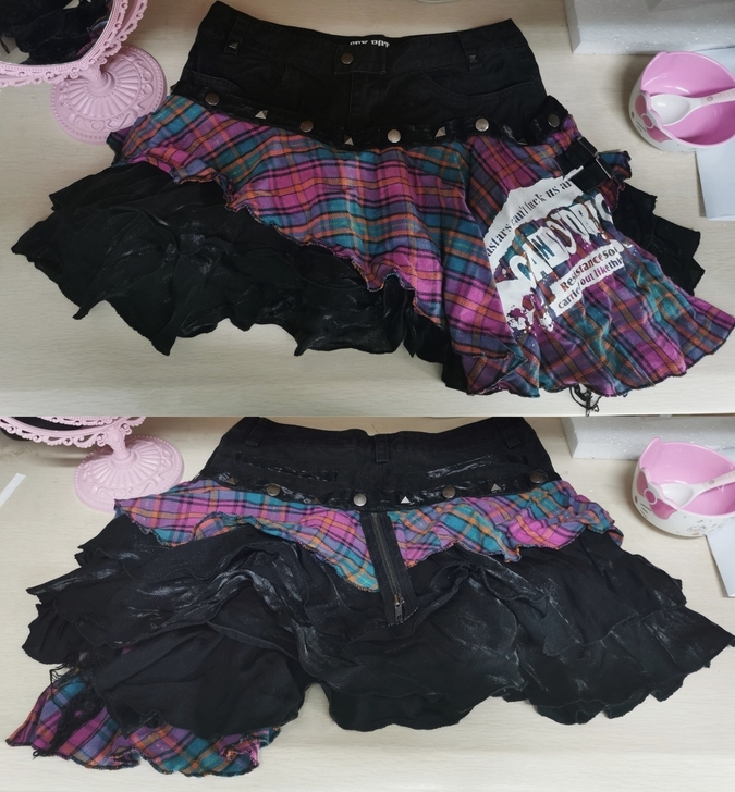 sexpot中古不对称格子蛋糕裙摇滚pun...