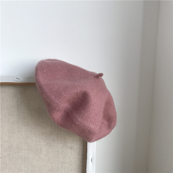 橡皮粉+纯黑/两个复古纯色羊毛贝雷帽 0....