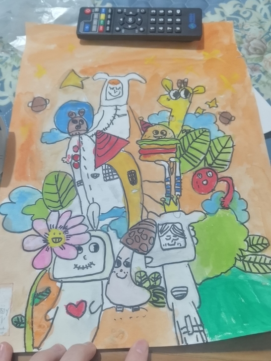 水彩画，6岁小外甥的涂鸦作品，非要我给她卖...