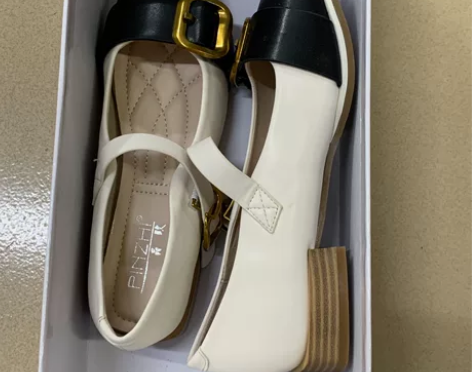 2022春季新款黑白拼接小香风方扣玛丽珍鞋...