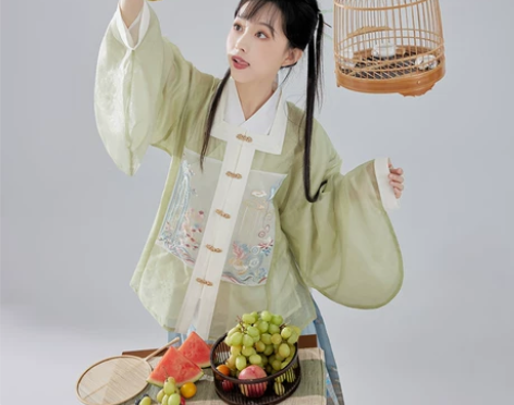 七月夕汉服  晴川  明制方领双面绣花补服...