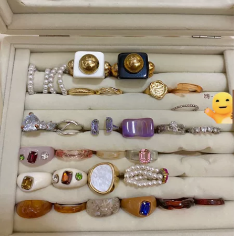 珍珠戒指 树脂戒指 银色戒指 金色戒指 新...