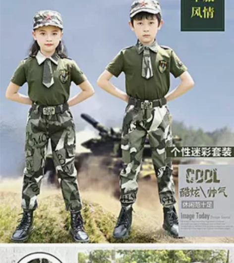 幼儿园活动穿过一次，迷彩服（五件套），女童...