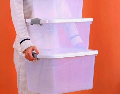 加厚手提透明收纳箱塑料玩具收纳盒有盖小中号...