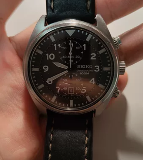 精工两眼计时皮带手表，之前朋友送的，戴了大...