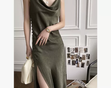 法式设计感气质高级性感缎面吊带连衣裙子 仅...