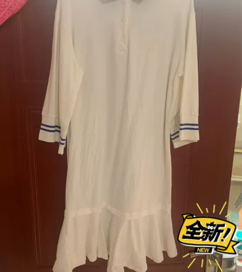 木木家 学生裙白裙子，蓝色领子，宽松，下摆...