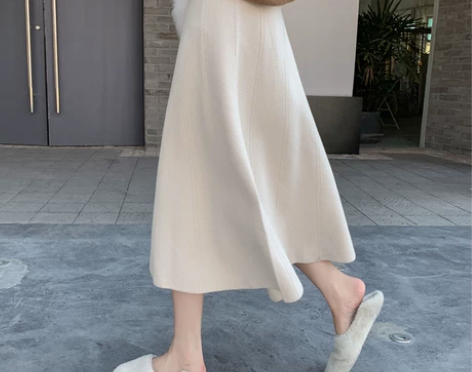 针织半身裙女春秋复古优雅高腰显瘦中长款a字...