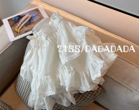 DADA气质半身裙女夏季甜美木耳边A字裙高...