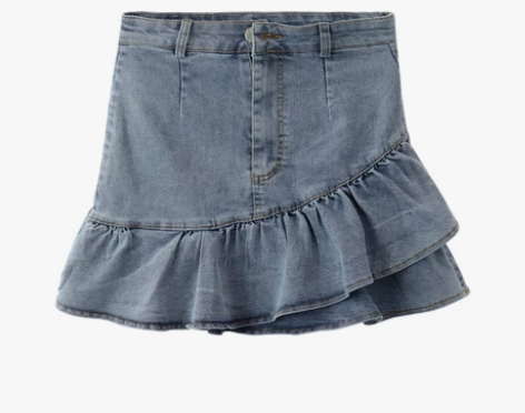 辣妹荷叶边牛仔半身裙女2021夏季甜辣高腰...