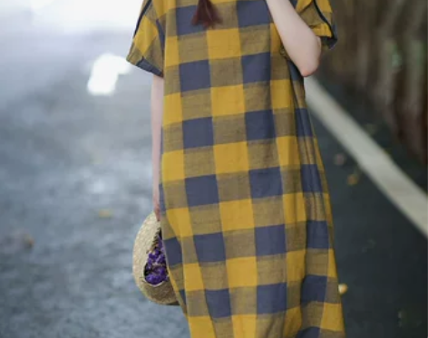 读你原创民族风2020夏装新款亚麻格子长款...