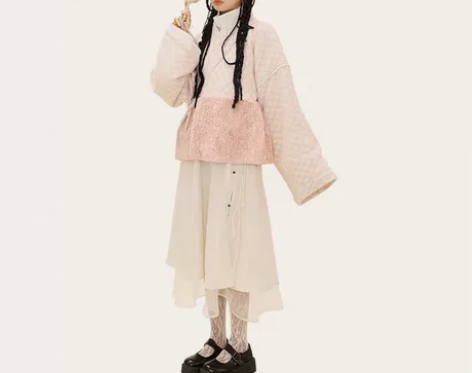 汉桃花原创汉服女中国风汉元素不规则剪裁米色...