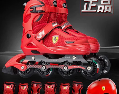 法拉利溜冰鞋儿童全套装轮滑鞋女童男童旱冰鞋...