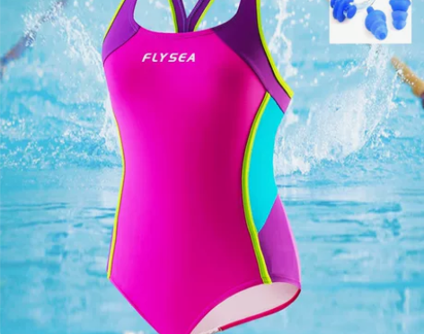 儿童专业泳衣女童泳衣中大童连体套装 女大童...