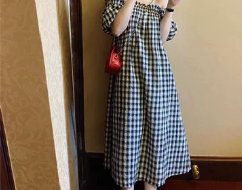 【狂欢价】2022夏季新款港风复古格子泡泡...