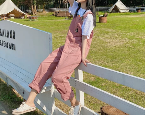 背带裤女韩版宽松夏季新款日系可爱减龄直筒破...