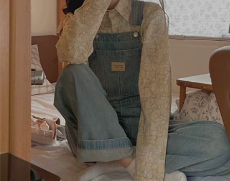 jmwomen 日系工装背带牛仔裤女高腰显...