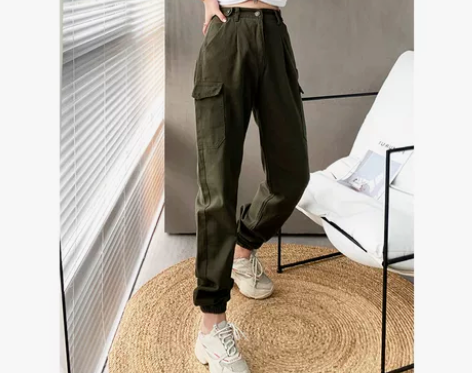 高个子加长版女工装裤帅气高腰休闲裤宽松束脚...