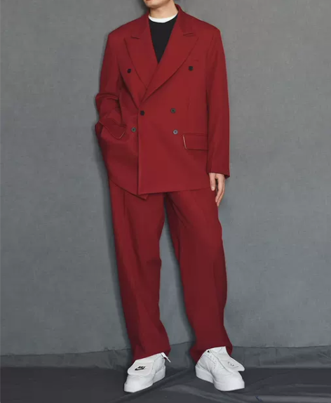 西装套装小众设计感免烫红色西服高级感亢奋上...