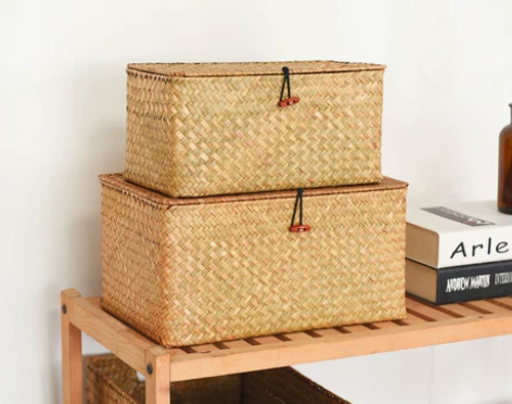 藤编收纳箱 藤编竹编草编海整理箱桌面收纳筐...